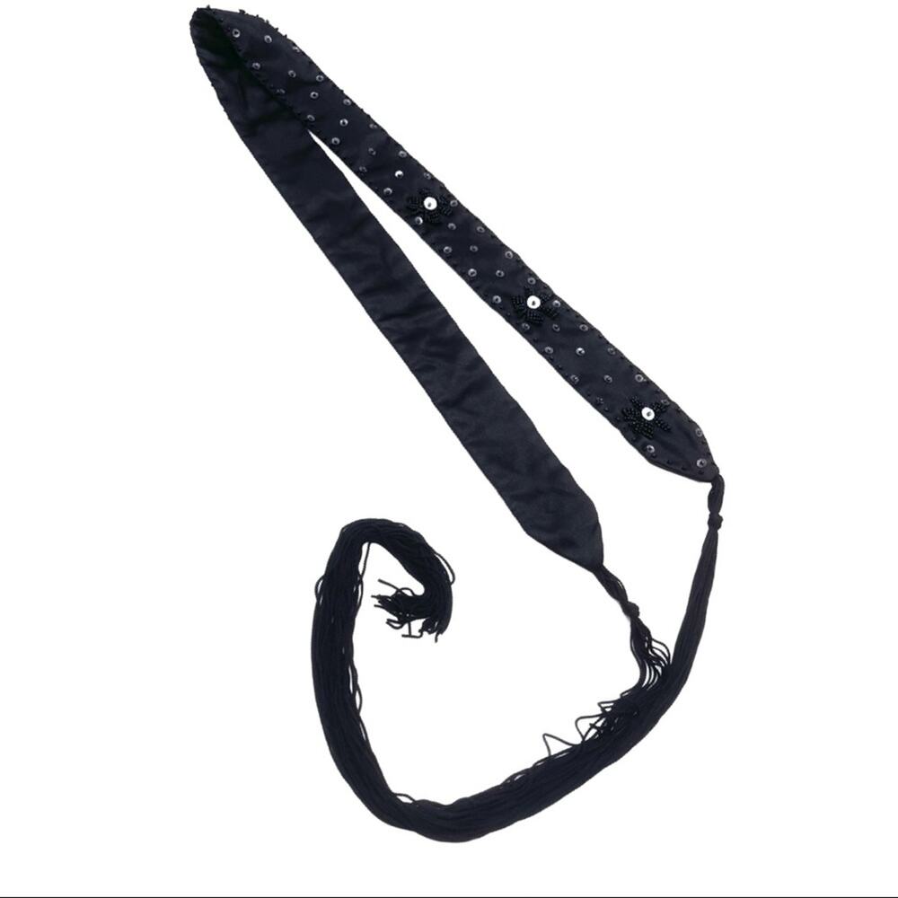 BOHO beaded black satin belt